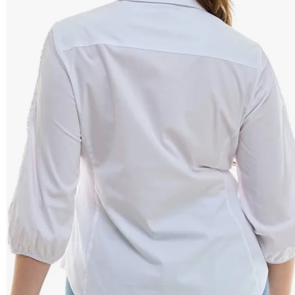 Women’s Zac & Rachel 3/4 Sleeve Lace Shoulder Casual Button Down Blouse - Picture 2 of 3